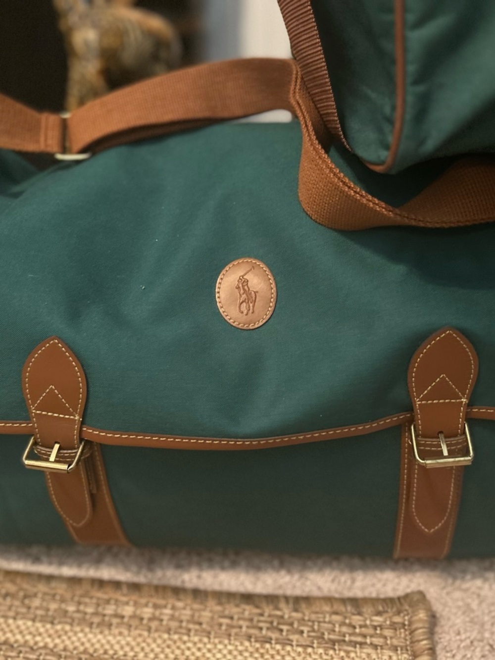 4 piece Vintage Polo by Ralph Lauren Green Travel/luggage set with Brown Trim - Picture 5 of 6